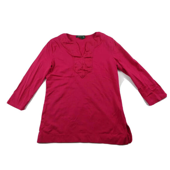 Lauren Ralph Lauren Tops - Lauren Ralph Lauren Womens 3/4 Sleeve V Neck Fuchsia Pink Blouse Shirt S Vintage